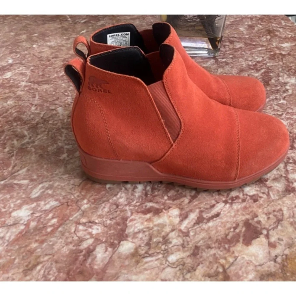 New Sorel Evie Women's Pull-On Suede Leather Wedge Ankle Booties Size 11, $159